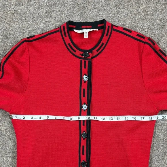 Vintage Tricoville Red Wool Blend Cardigan Sweater Women’s 8 Medium Black Trim - Picture 8 of 8